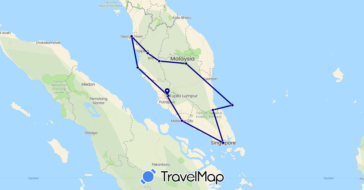TravelMap itinerary: driving in Malaysia, Singapore (Asia)